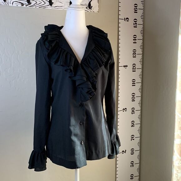 Jami Originals black ruffled collar blouse ruffles at sleeves too size 10 - Picture 3 of 13
